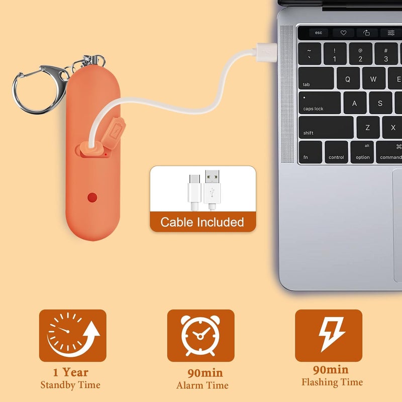 SaForFe Personal Safety Alarm - Waterproof Rechargeable Security Alarm - 140dB Extra Loud Siren & Strobe Light - Self Defense Keychain - Gift for Women, Teenagers, College Girls, Seniors (Orange) - Image 5